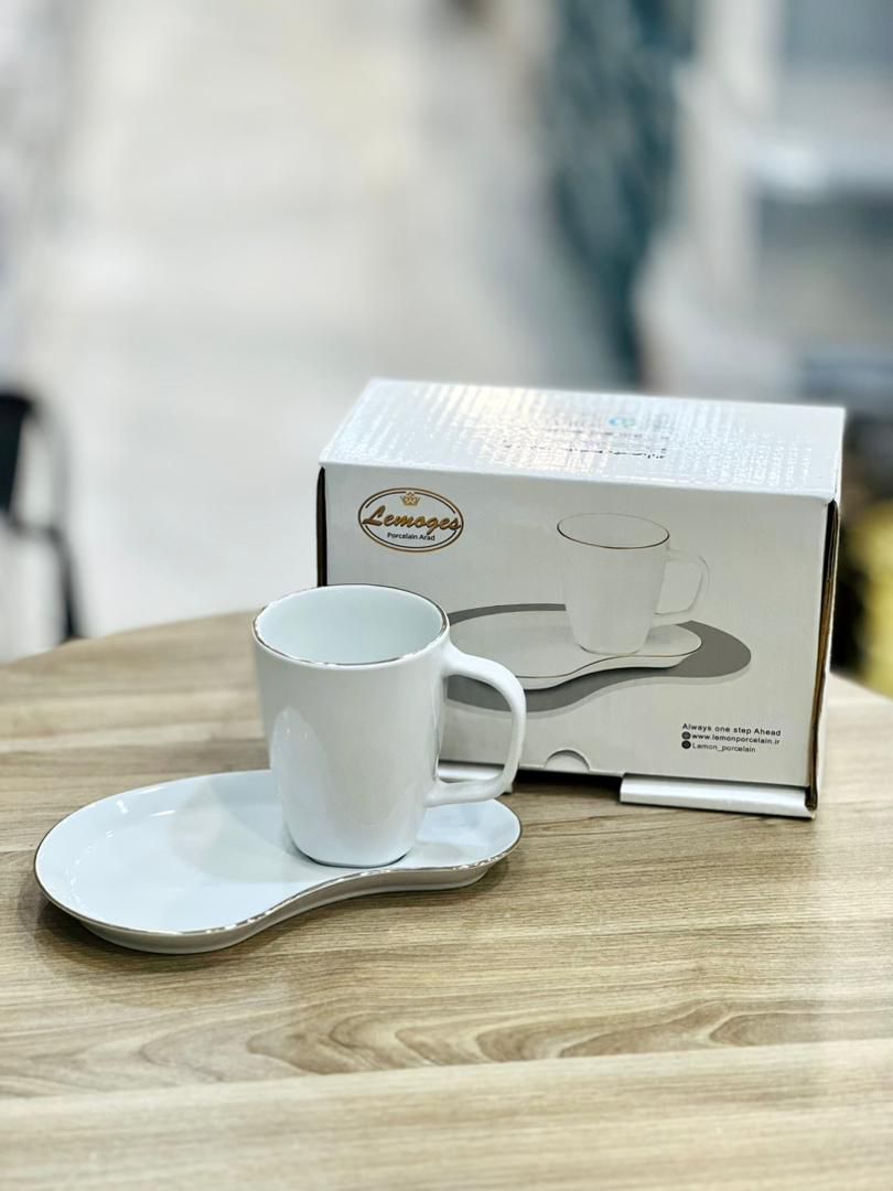 ماگ نعلبکی دار چینی لب طلا✨ برند لمون دارای پک کادویی